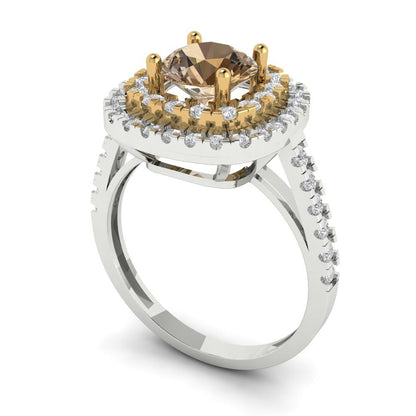 1.615 cttw Zirconia Simulated Champagne Diamond Hidden Halo Engagement Ring - Solid Gold (VVS1, Round Cut,6.5mm)