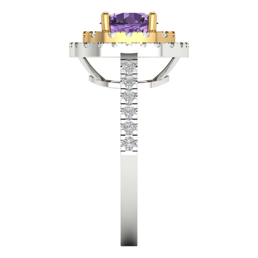 1.615 cttw Simulated Alexandrite Hidden Halo Engagement Ring - Solid White/Yellow Gold (VVS1, Round Cut,6.5mm)