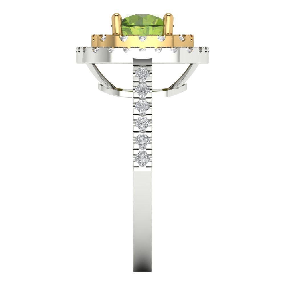 1.615 cttw Natural Peridot Hidden Halo Engagement Ring - Solid White/Yellow Gold (VVS1, Round Cut,6.5mm)