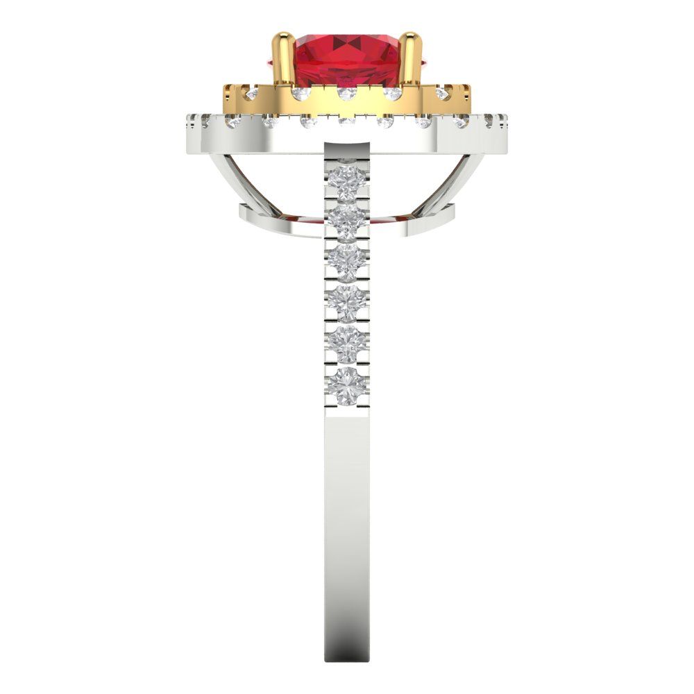 1.615 cttw Simulated Ruby Hidden Halo Engagement Ring - Solid White/Yellow Gold (VVS1, Round Cut,6.5mm)