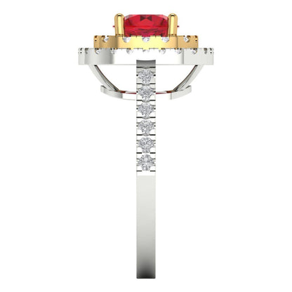 1.615 cttw Simulated Ruby Hidden Halo Engagement Ring - Solid White/Yellow Gold (VVS1, Round Cut,6.5mm)