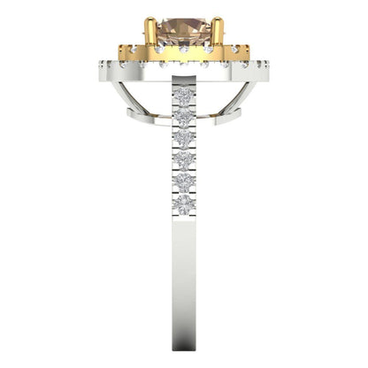 1.615 cttw Yellow Moissanite Hidden Halo Engagement Ring - Solid White/Yellow Gold (VVS1, Round Cut,6.5mm)