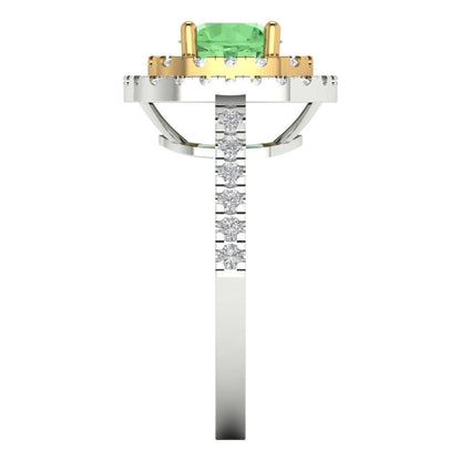 1.615 cttw Zirconia Simulated Green Diamond Hidden Halo Engagement Ring - Solid Gold (VVS1, Round Cut,6.5mm)