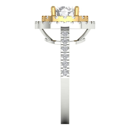 1.615 cttw White Sapphire Hidden Halo Engagement Ring - Solid White/Yellow Gold (VVS1, Round Cut,6.5mm)