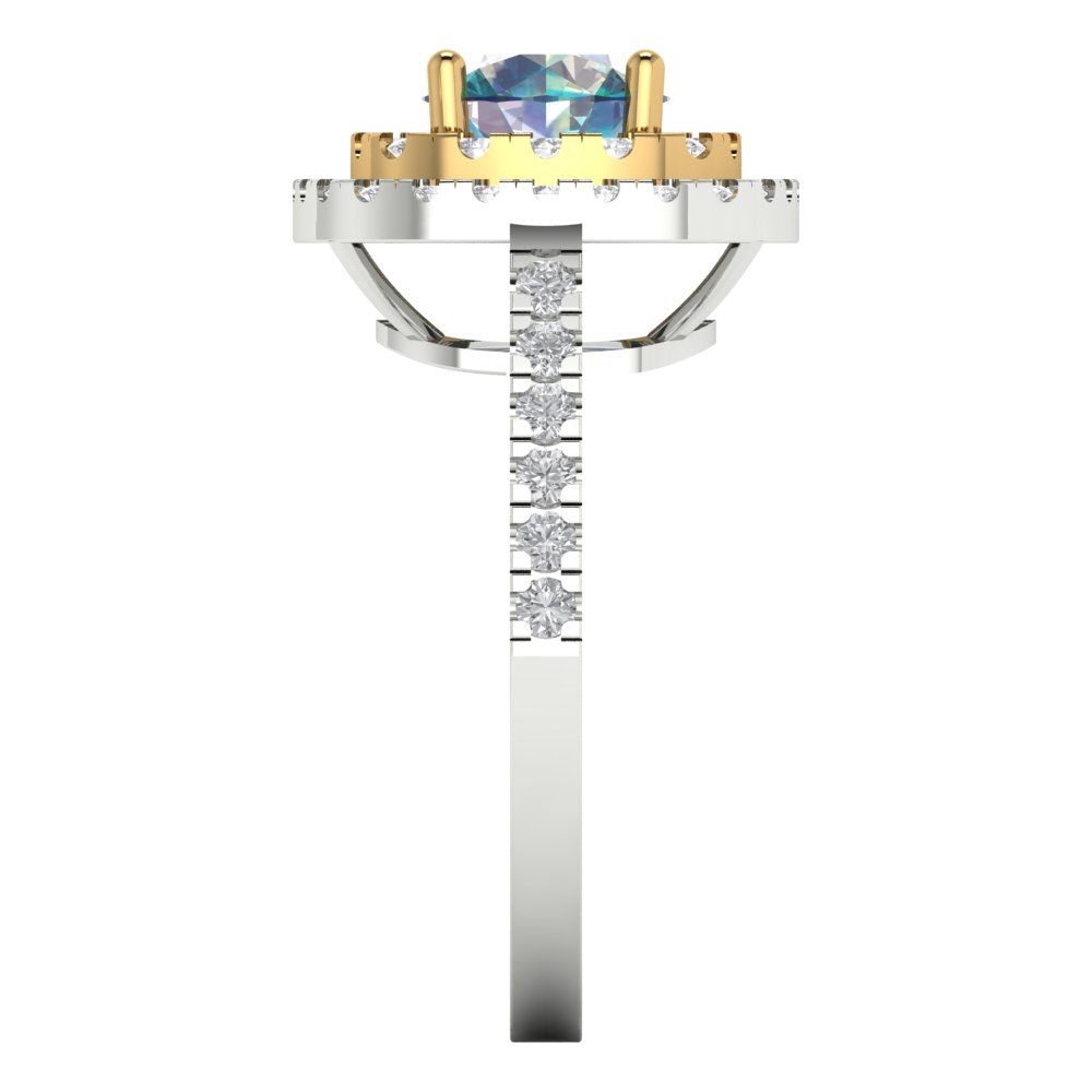 1.615 cttw Blue Moissanite Hidden Halo Engagement Ring - Solid White/Yellow Gold (VVS1, Round Cut,6.5mm)