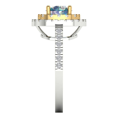 1.615 cttw Blue Moissanite Hidden Halo Engagement Ring - Solid White/Yellow Gold (VVS1, Round Cut,6.5mm)