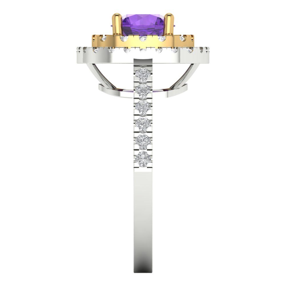 1.615 cttw Natural Amethyst Hidden Halo Engagement Ring - Solid Gold (Round Cut,6.5mm)
