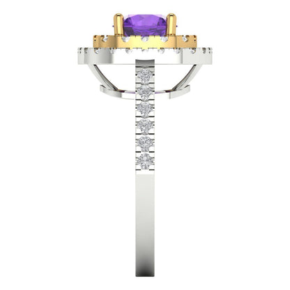 1.615 cttw Natural Amethyst Hidden Halo Engagement Ring - Solid Gold (Round Cut,6.5mm)