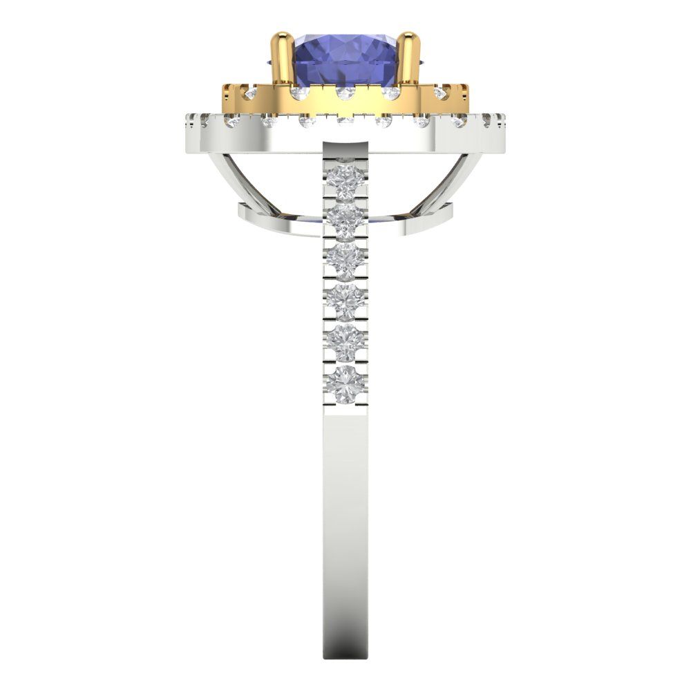 1.615 cttw Simulated Tanzanite Hidden Halo Engagement Ring - Solid White/Yellow Gold (VVS1, Round Cut,6.5mm)