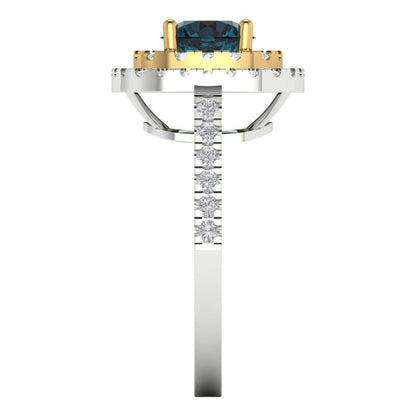 1.615 cttw Natural London Blue Topaz Hidden Halo Engagement Ring - Solid Gold (Round Cut,6.5mm)