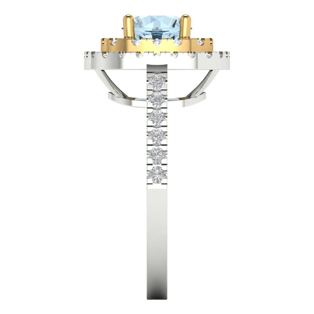 1.615 cttw Natural Sky Blue Topaz Hidden Halo Engagement Ring - Solid White/Yellow Gold (VVS1, Round Cut,6.5mm)