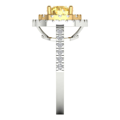 1.615 cttw Natural Citrine Hidden Halo Engagement Ring - Solid White/Yellow Gold (VVS1, Round Cut,6.5mm)