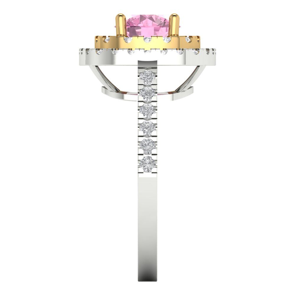 1.615 cttw Zirconia Simulated Pink Diamond Hidden Halo Engagement Ring - Solid White/Yellow Gold (VVS1, Round Cut,6.5mm)