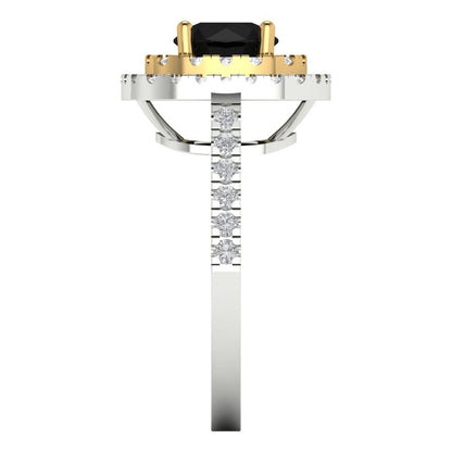 1.615 cttw Natural Onyx Hidden Halo Engagement Ring - Solid White/Yellow Gold (VVS1, Round Cut,6.5mm)