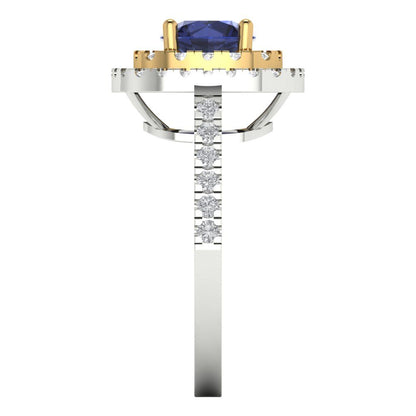 1.615 cttw Simulated Blue Sapphire Hidden Halo Engagement Ring - Solid Gold (Round Cut,6.5mm)