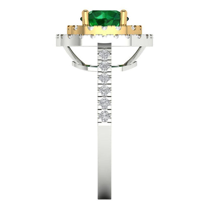 1.615 cttw Simulated Emerald Hidden Halo Engagement Ring - Solid Gold (Round Cut,6.5mm)