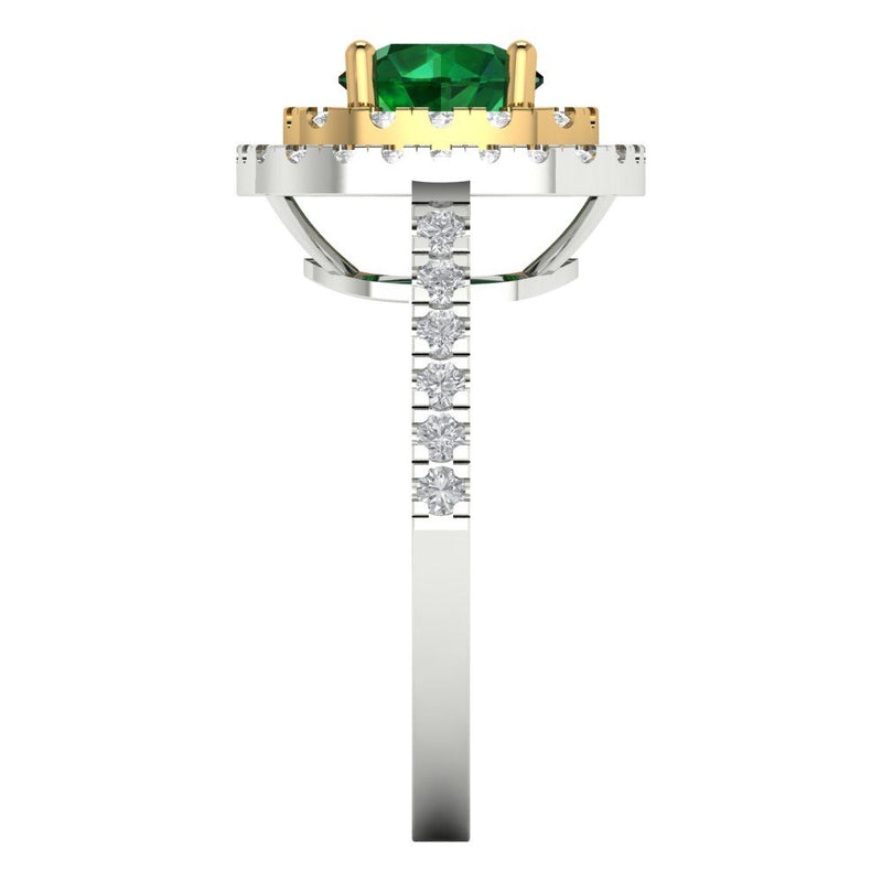 1.75 ct Brilliant Round Cut Simulated Emerald Stone White/Yellow Gold Halo Solitaire with Accents Ring