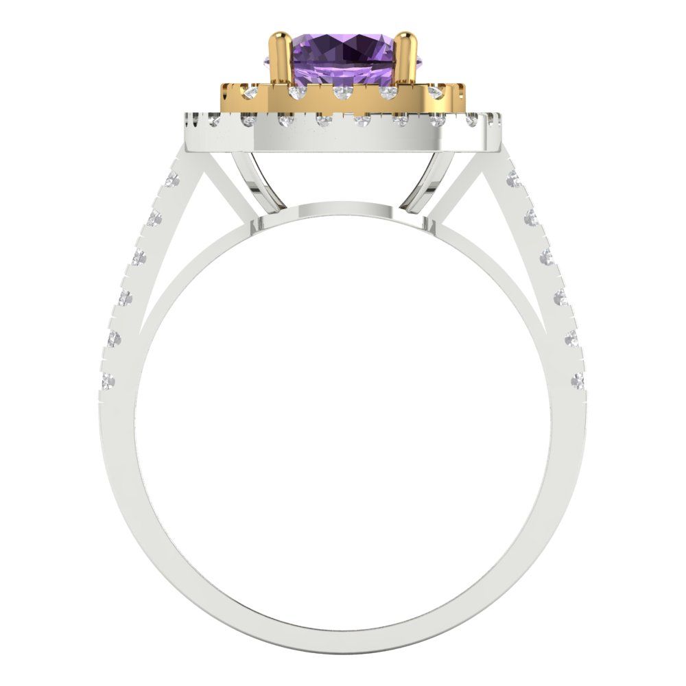 1.615 cttw Simulated Alexandrite Hidden Halo Engagement Ring - Solid White/Yellow Gold (VVS1, Round Cut,6.5mm)