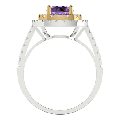 1.615 cttw Simulated Alexandrite Hidden Halo Engagement Ring - Solid White/Yellow Gold (VVS1, Round Cut,6.5mm)