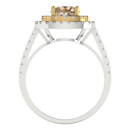 1.615 cttw Yellow Moissanite Hidden Halo Engagement Ring - Solid White/Yellow Gold (VVS1, Round Cut,6.5mm)