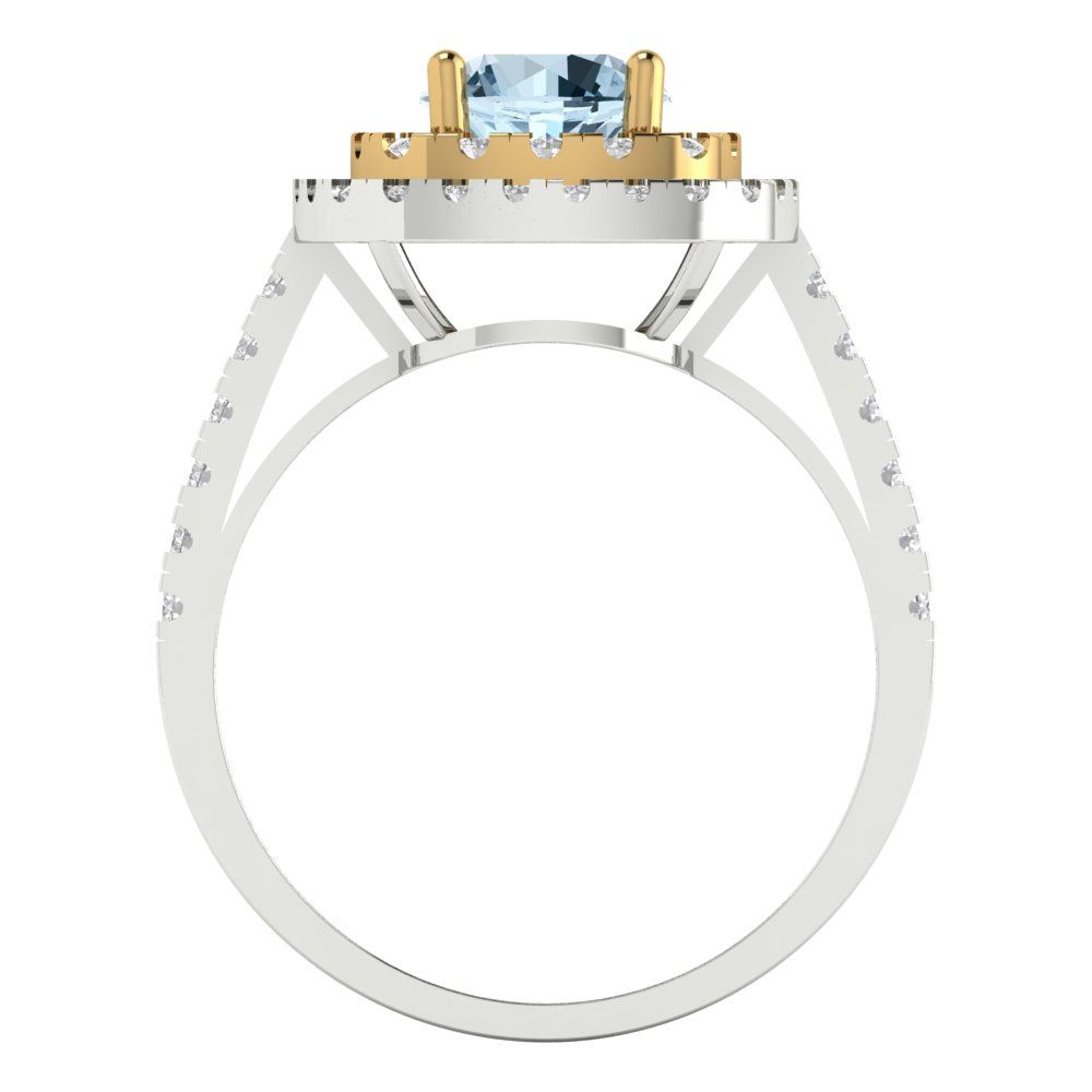 1.615 cttw Natural Swiss Blue Topaz Hidden Halo Engagement Ring - Solid White/Yellow Gold (VVS1, Round Cut,6.5mm)