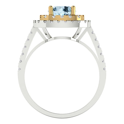 1.615 cttw Natural Swiss Blue Topaz Hidden Halo Engagement Ring - Solid White/Yellow Gold (VVS1, Round Cut,6.5mm)