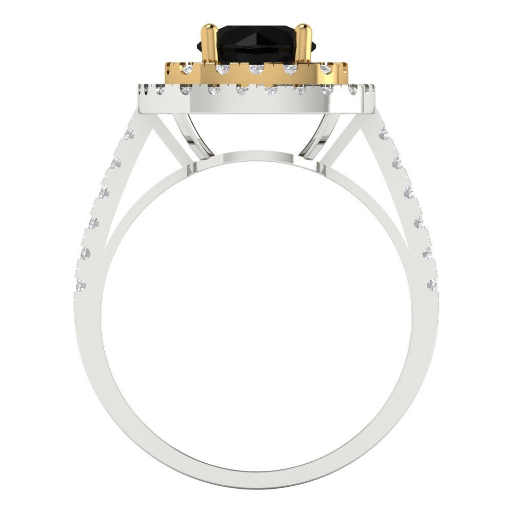 1.615 cttw Natural Onyx Hidden Halo Engagement Ring - Solid White/Yellow Gold (VVS1, Round Cut,6.5mm)