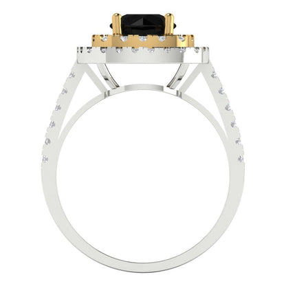 1.615 cttw Natural Onyx Hidden Halo Engagement Ring - Solid White/Yellow Gold (VVS1, Round Cut,6.5mm)