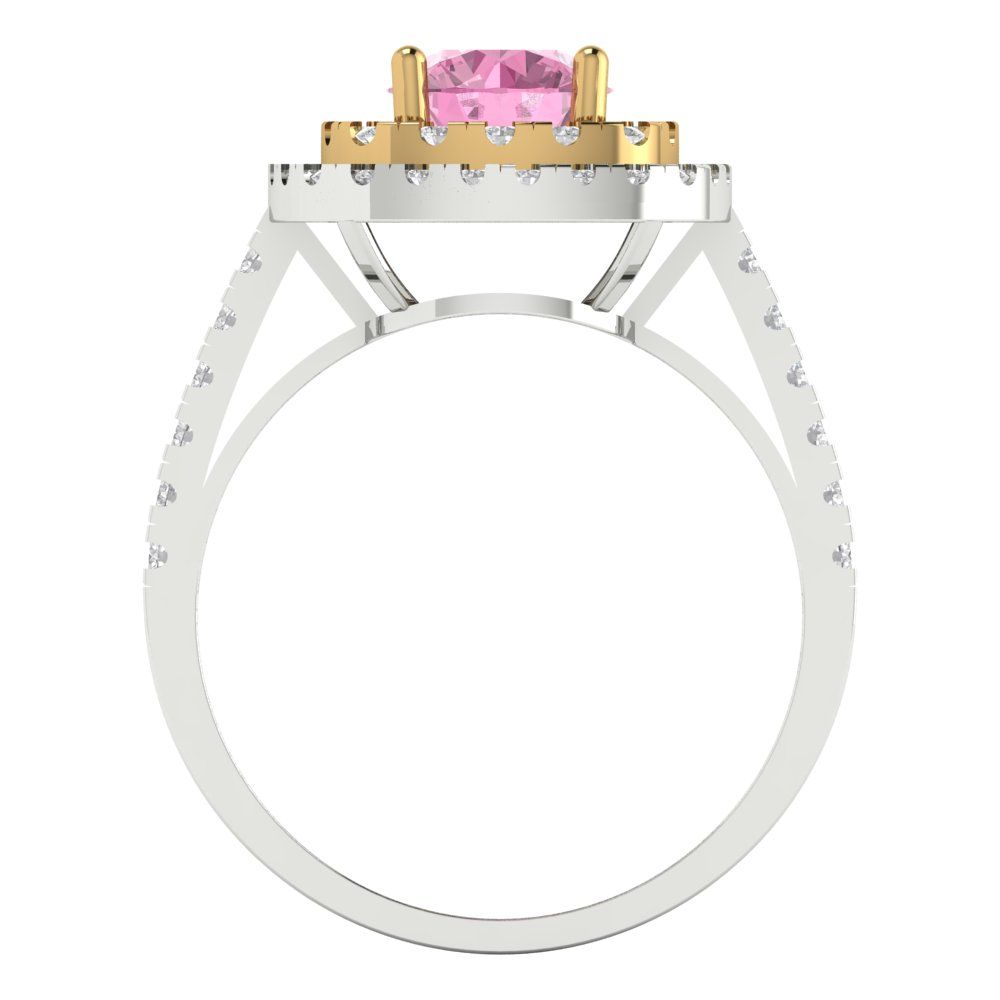 1.615 cttw Zirconia Simulated Pink Diamond Hidden Halo Engagement Ring - Solid White/Yellow Gold (VVS1, Round Cut,6.5mm)