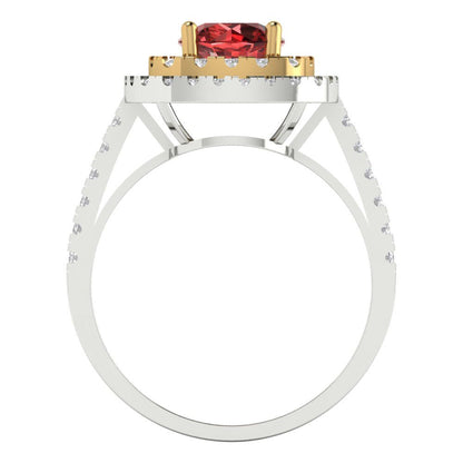 1.615 cttw Natural Garnet Hidden Halo Engagement Ring - Solid Gold (Round Cut,6.5mm)