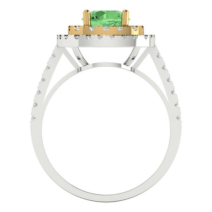 1.615 cttw Zirconia Simulated Green Diamond Hidden Halo Engagement Ring - Solid Gold (VVS1, Round Cut,6.5mm)