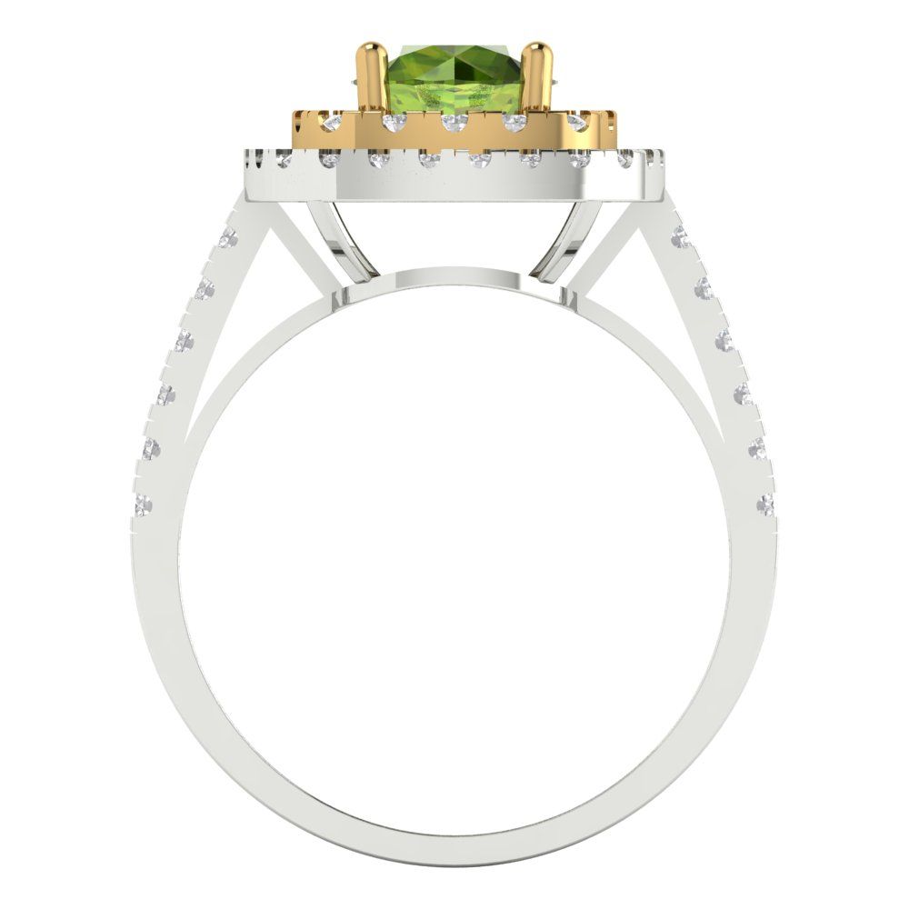 1.615 cttw Natural Peridot Hidden Halo Engagement Ring - Solid White/Yellow Gold (VVS1, Round Cut,6.5mm)