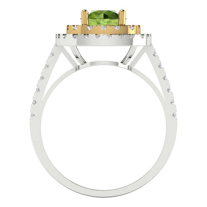 1.615 cttw Natural Peridot Hidden Halo Engagement Ring - Solid White/Yellow Gold (VVS1, Round Cut,6.5mm)