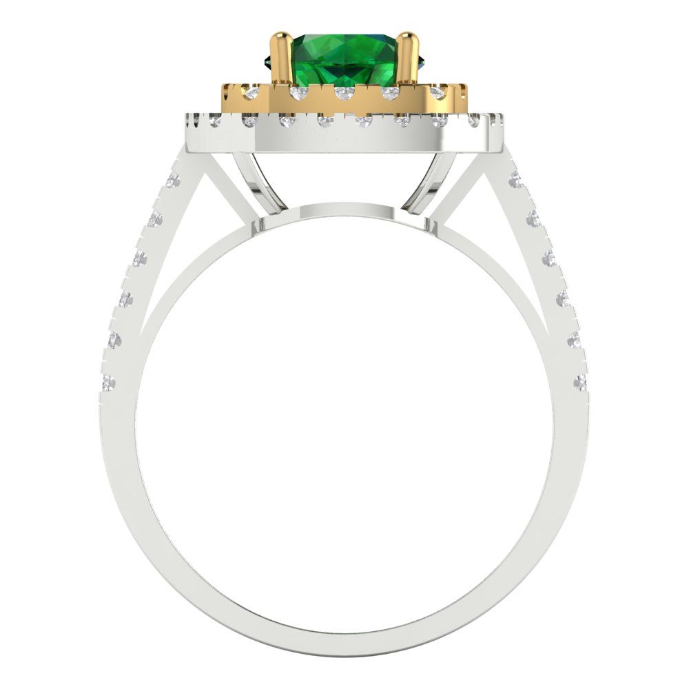 1.615 cttw Simulated Emerald Hidden Halo Engagement Ring - Solid Gold (Round Cut,6.5mm)