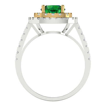 1.615 cttw Simulated Emerald Hidden Halo Engagement Ring - Solid Gold (Round Cut,6.5mm)