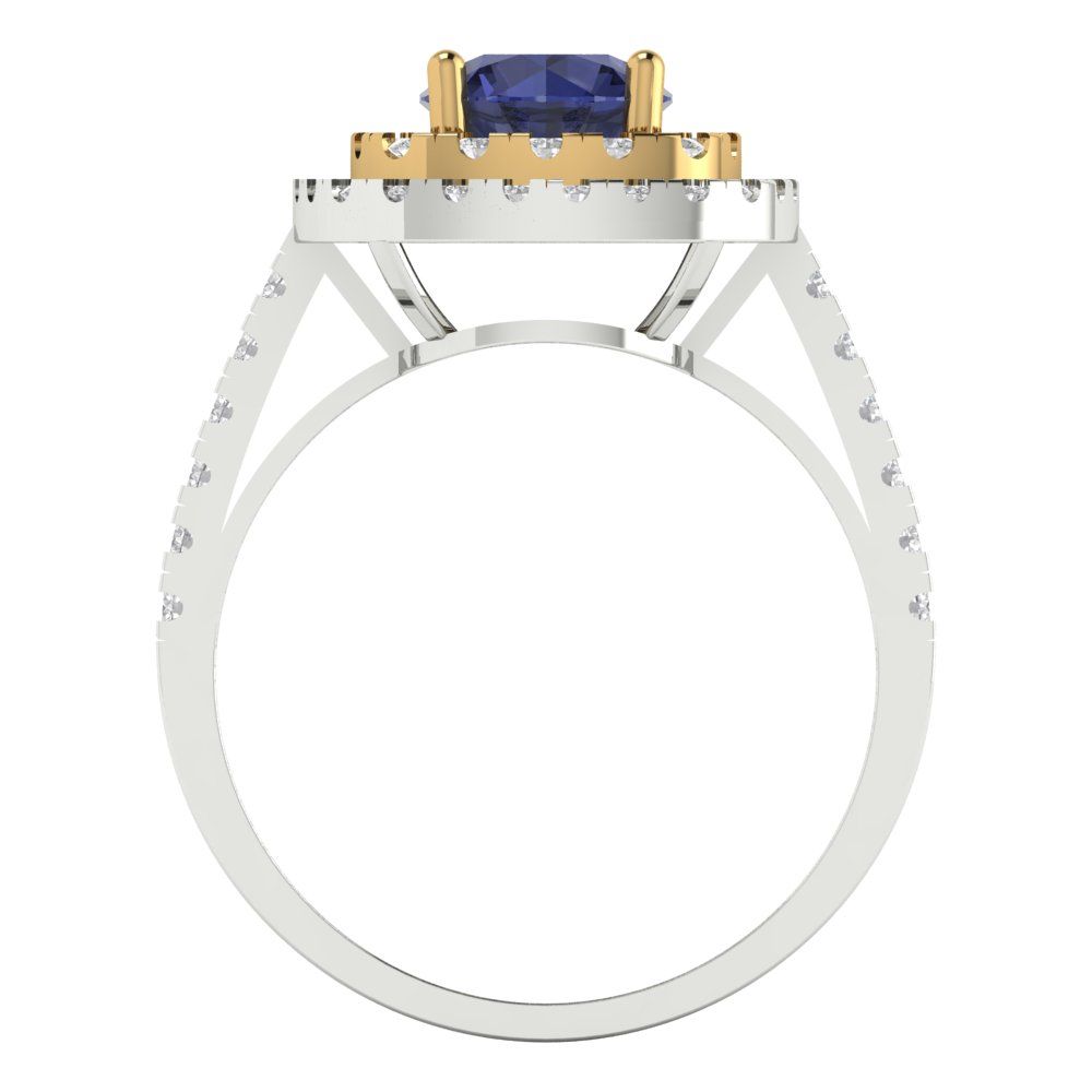 1.615 cttw Simulated Blue Sapphire Hidden Halo Engagement Ring - Solid Gold (Round Cut,6.5mm)
