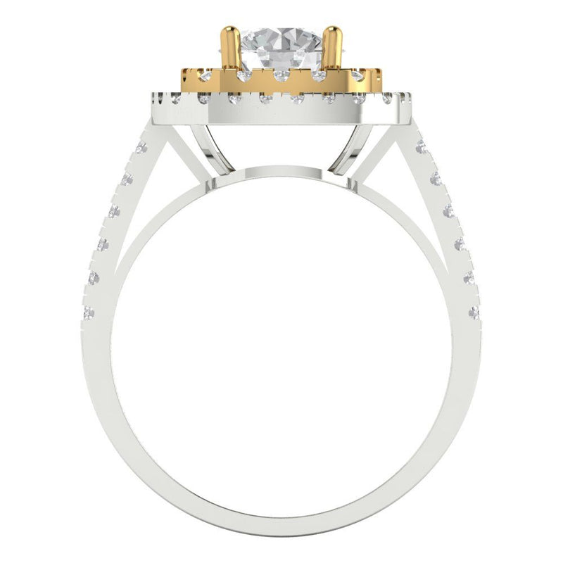 1.75 ct Brilliant Round Cut Natural Diamond Stone Clarity SI1-2 Color G-H White/Yellow Gold Halo Solitaire with Accents Ring