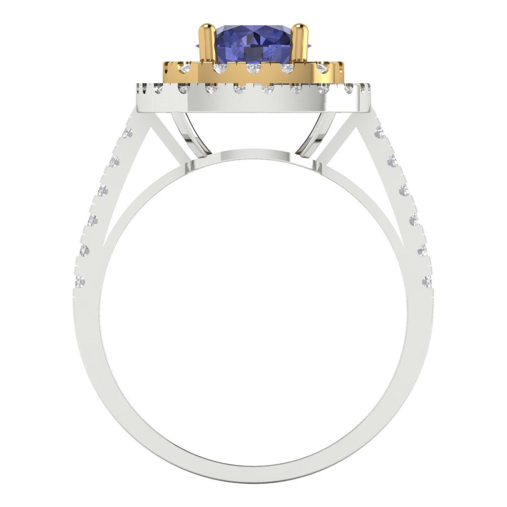 1.615 cttw Simulated Tanzanite Hidden Halo Engagement Ring - Solid White/Yellow Gold (VVS1, Round Cut,6.5mm)
