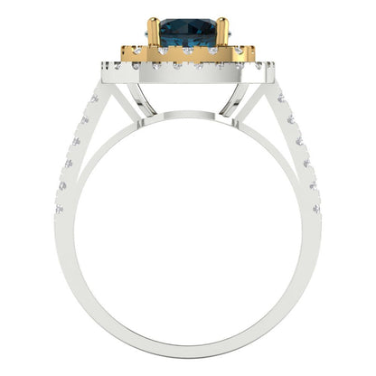 1.615 cttw Natural London Blue Topaz Hidden Halo Engagement Ring - Solid Gold (Round Cut,6.5mm)