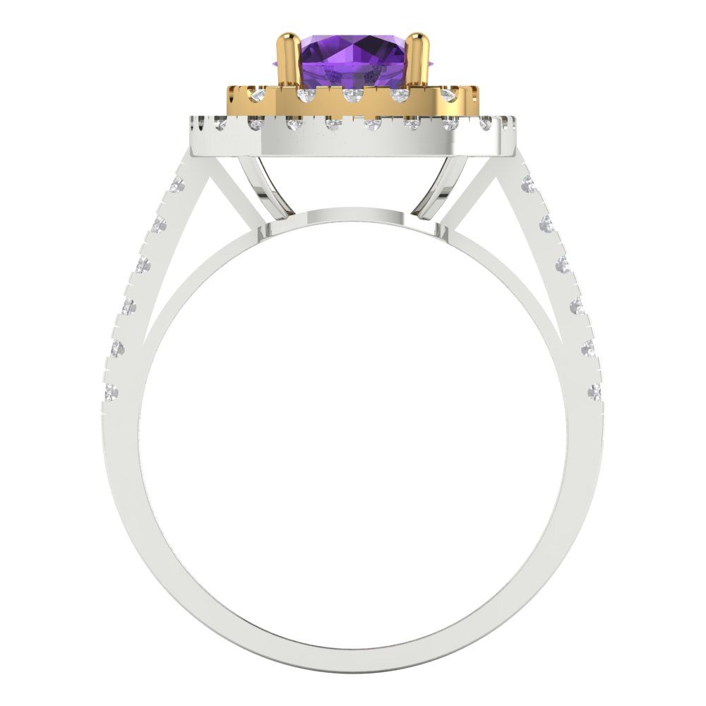 1.615 cttw Natural Amethyst Hidden Halo Engagement Ring - Solid Gold (Round Cut,6.5mm)