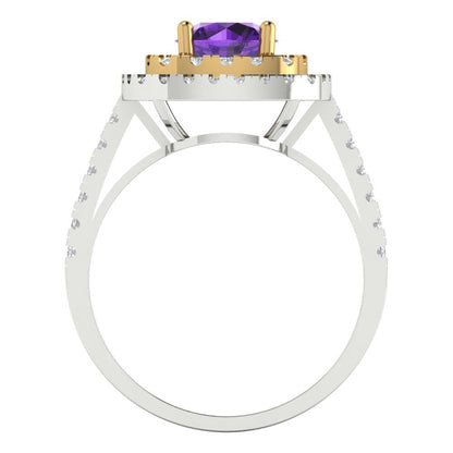 1.615 cttw Natural Amethyst Hidden Halo Engagement Ring - Solid Gold (Round Cut,6.5mm)