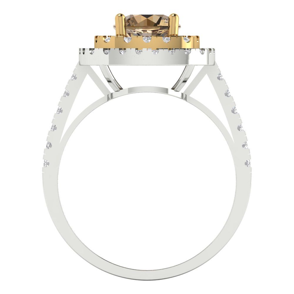 1.615 cttw Zirconia Simulated Champagne Diamond Hidden Halo Engagement Ring - Solid Gold (VVS1, Round Cut,6.5mm)