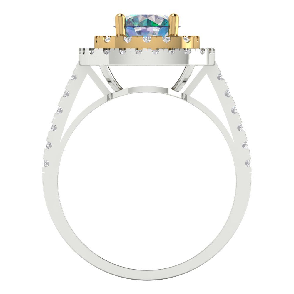 1.615 cttw Blue Moissanite Hidden Halo Engagement Ring - Solid White/Yellow Gold (VVS1, Round Cut,6.5mm)
