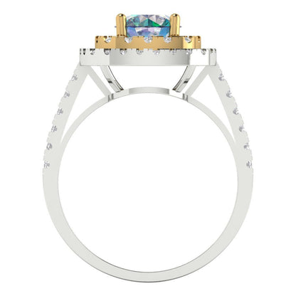 1.615 cttw Blue Moissanite Hidden Halo Engagement Ring - Solid White/Yellow Gold (VVS1, Round Cut,6.5mm)