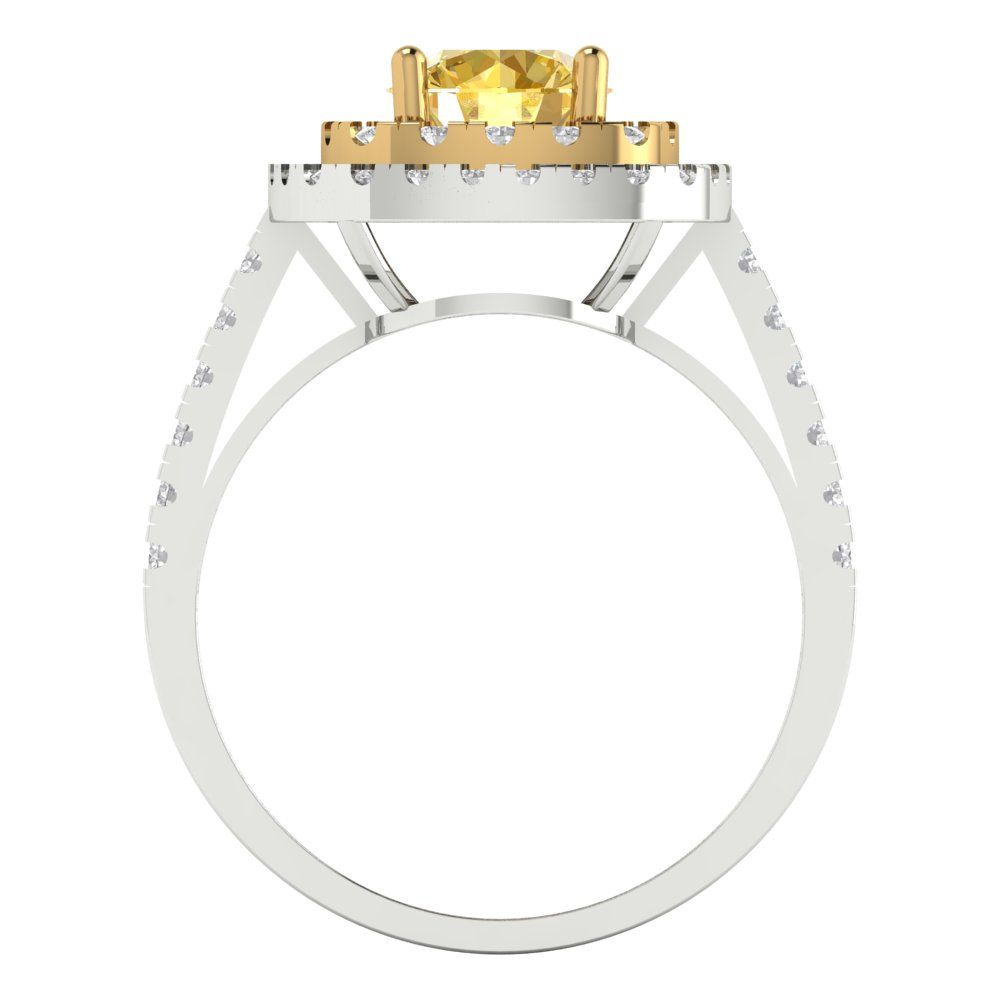 1.615 cttw Natural Citrine Hidden Halo Engagement Ring - Solid White/Yellow Gold (VVS1, Round Cut,6.5mm)