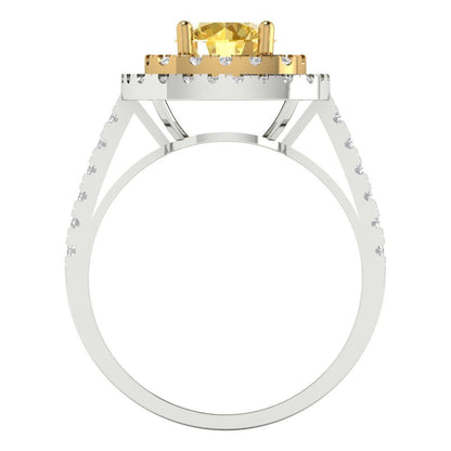 1.615 cttw Natural Citrine Hidden Halo Engagement Ring - Solid White/Yellow Gold (VVS1, Round Cut,6.5mm)