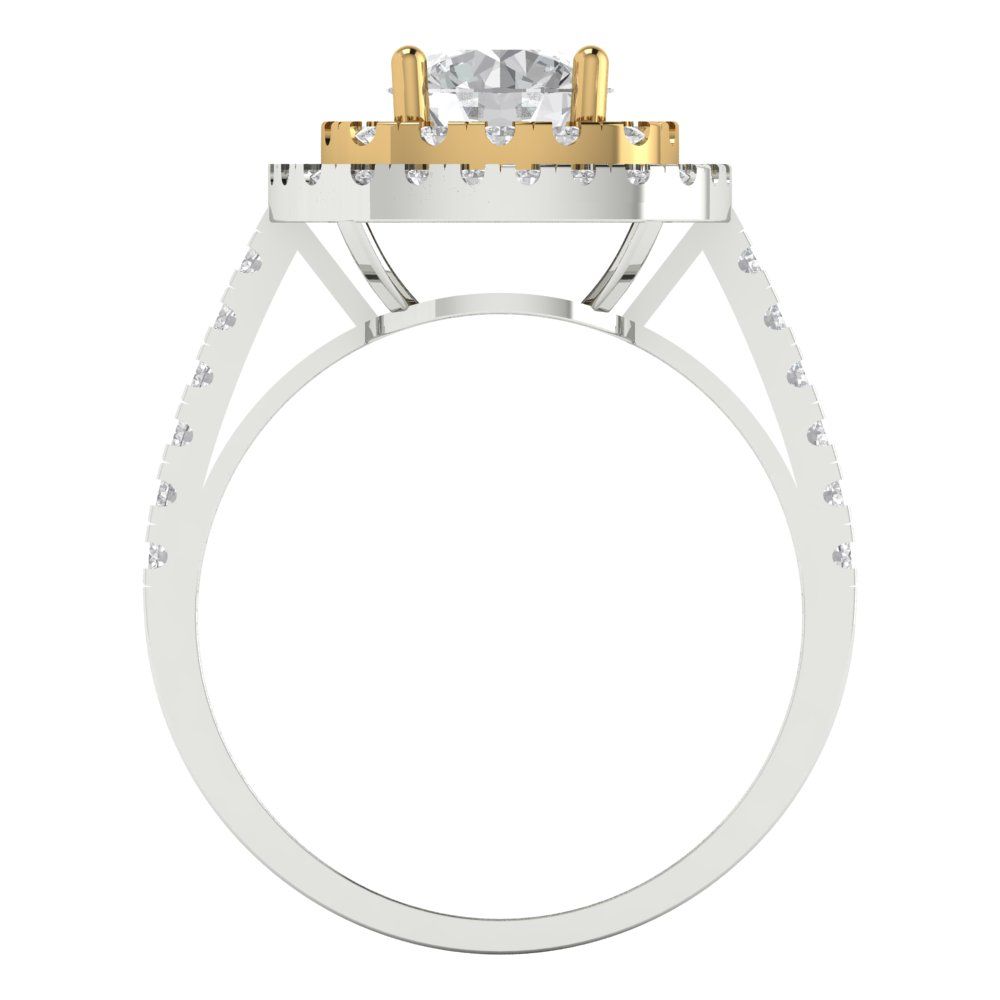 1.615 cttw Moissanite Hidden Halo Engagement Ring - Solid White/Yellow Gold (VVS1, Round Cut,6.5mm)