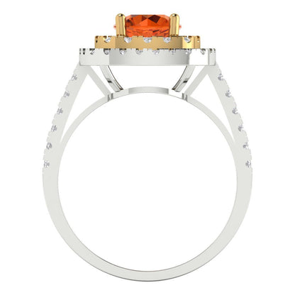 1.615 cttw Simulated Ruby Hidden Halo Engagement Ring - Solid White/Yellow Gold (VVS1, Round Cut,6.5mm)