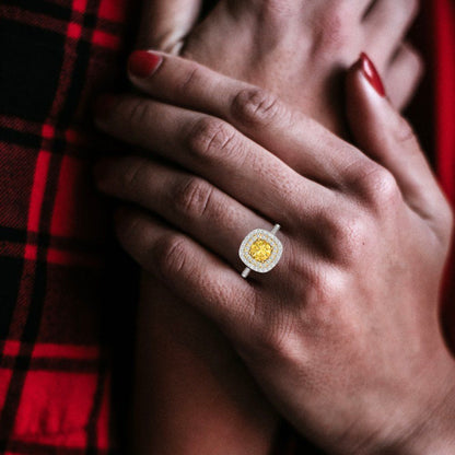 1.615 cttw Natural Citrine Hidden Halo Engagement Ring - Solid White/Yellow Gold (VVS1, Round Cut,6.5mm)