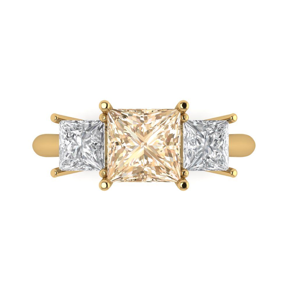 2.5 cttw Natural Morganite Three-Stone Engagement Ring - Solid Gold (Princess Cut,6.5 mm)